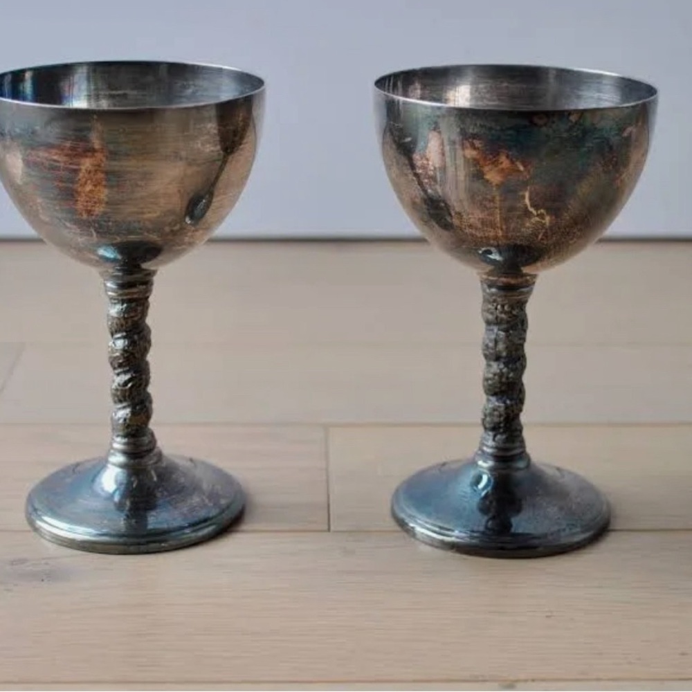 Set of 6 Viking plate brass goblets